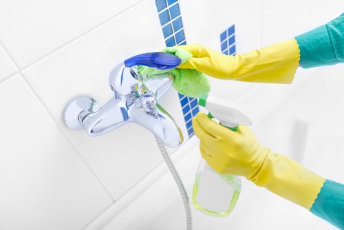 Bathroom descaling and sanitising in a Westminster move-out clean